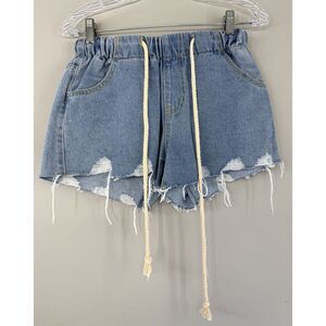POL Cut Off‎ Denim Shorts Women's Small Elastic Waistband Drawstring